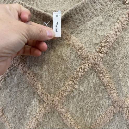 Wishlist  size M textured eyelash crew sweater beige camel tan chunky nwot fuzzy