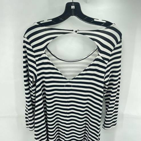 American Eagle  Womens Striped Dress Cutout Back Stretch White Black Medium