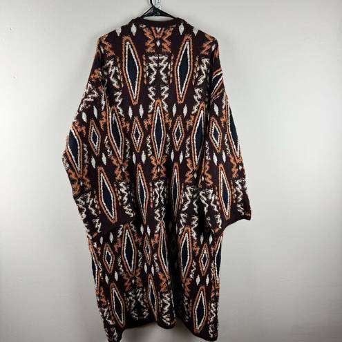 ZARA  Knit Cardigan Womens Size Small Duster Long Aztec Heavy Pockets Boho NEW