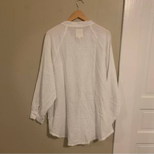 Aerie  Pool To Party Cover Up White Size XXS Button Up Tunic Oversized Fray Hem