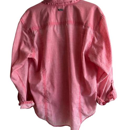 Roxy  Pink Sleeve Lightweight Long / Tab Button Down Shirt Size XL