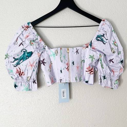 Hill House  The Isabella Top Sea Creatures Puff Sleeve Tie Front Floral