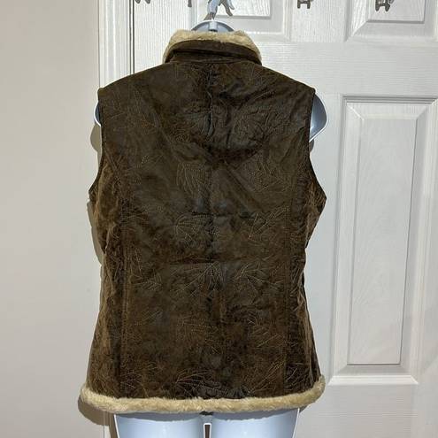 Woolrich  Saddle Brown Leaf Embroidered Faux Sherpa Lined Vest Jacket Sz M