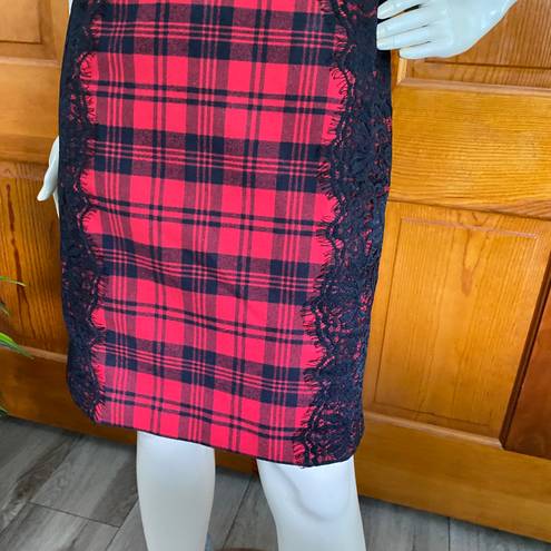 Chetta B Red Black Lumberjack Buffalo Plaid Lace Sheath Dress 2