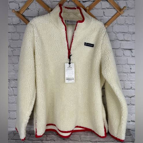 Piper SmartPak  Sherpa quarter Zip Pullover sweatshirt Size Large Ivory Barn Red