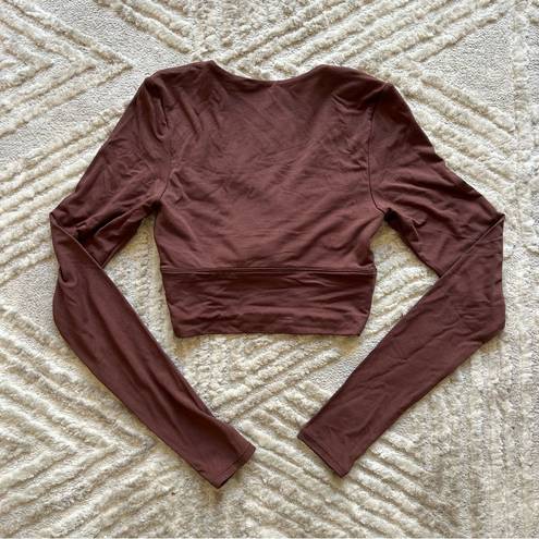 Klassy Network  Soft Modal and Spandex Blend Longsleeve Brown Wrap Crossover Top