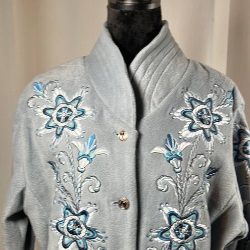 Bob Mackie  Women’s Wearable Art Light Blue Fleece X-Large Embroidered Jacket EUC