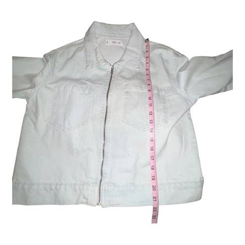 Mango  MNG Pocketed Denim Jacket Full Zip Women Size Medium White Collared Casual