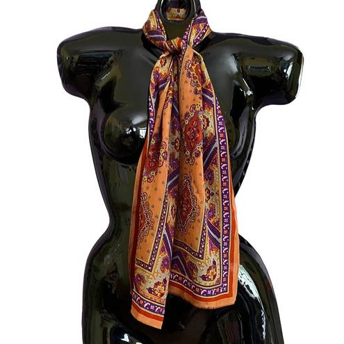 Oscar de la Renta Vintage Printed Silk Long Fringe Scarf