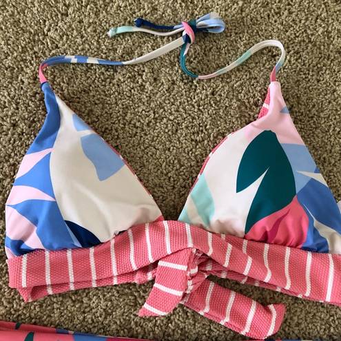 Splendid  BIKINI SET REVERSIBLE THIN STRIPED PALE PINK FLORAL NWT SZ L