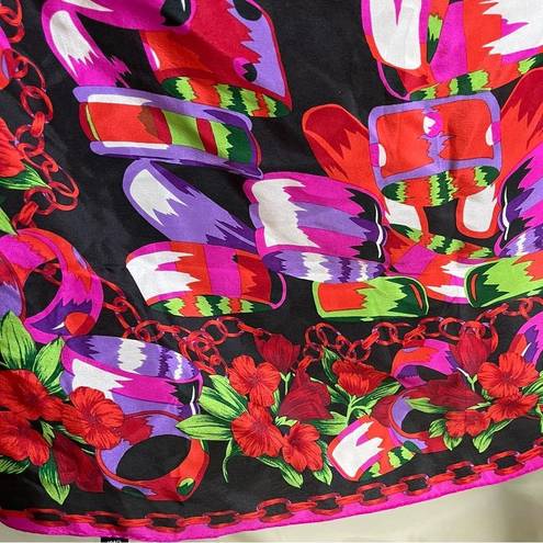 Oscar de la Renta Vintage  Studio Silk Scarf Square Dark Floral Boho Pop Art