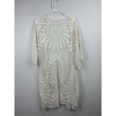 Rebellion  Ivory Cream Lace Kimono Wrap Size Medium Crochet Bohemian Duster