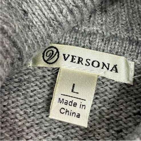 Versona  Multi Pattern Color Block Turtleneck Sweater Gray Tan Large