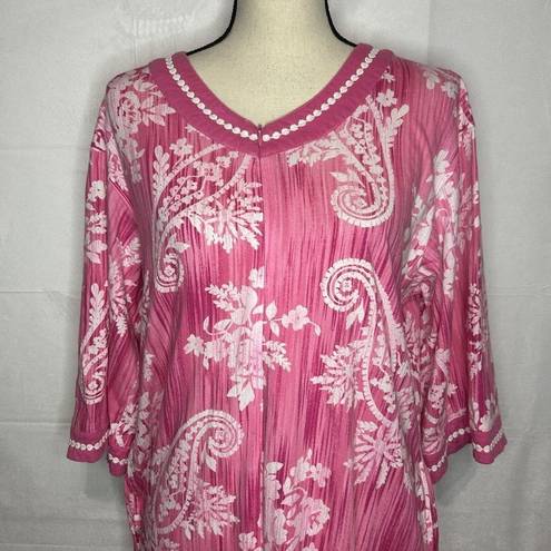 Carole Hochman  Long Dressing Gown Housecoat 1/2 Zip Pink Floral Cotton Sz Small