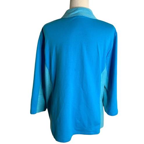 Chico's  Full Zip Athletic Sweatshirt L Blue Drawstring Neck Pockets Stretch