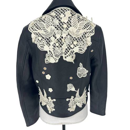 Coach  Lace Embroidered Leather Jacket