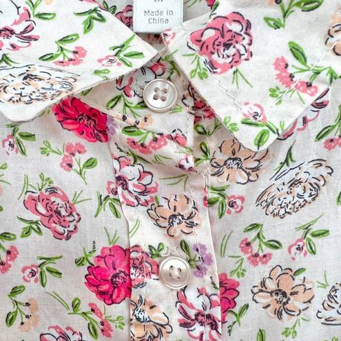 LC Lauren Conrad  MEDIUM Pink Floral Button Up Shirt Long Sleeve 100% Cotton