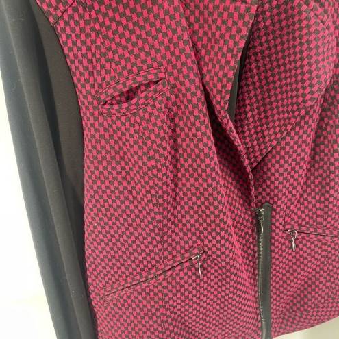 Torrid  Womens Moto Jacket Blazer Checkered Zip Up Long Sleeve hot pink Black Siz