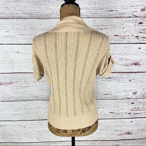 Dress Barn  Shawl Collar Cuffed Dolman Cap Sleeve Open Front Cardigan Tan Small