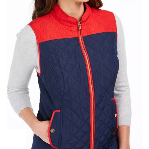 Charter Club New  Colorblocked Quilted Vest Full Zip Navy Blue Red