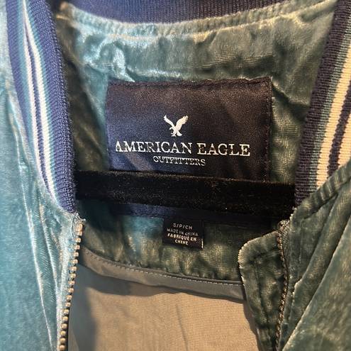 American Eagle 363- Blue Retro Style Crushed Velvet Bomber Jacket