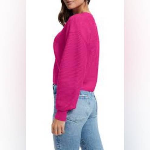 Good American  balloon sleeve cropped magenta sweater