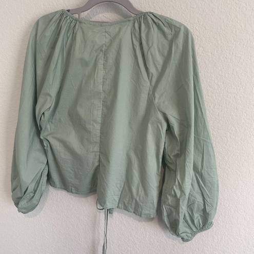 Mango Ruched Blouse Womens New Small 4 Green Top