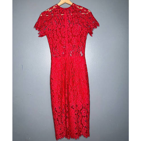 Alexis  Leona Lace Sheath Midi Dress Short Sleeve Red Size XS