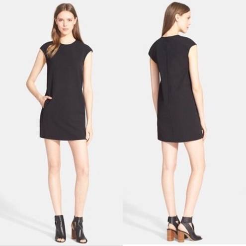 Vince  Black Leather Piped Shift Dress with Pockets Small