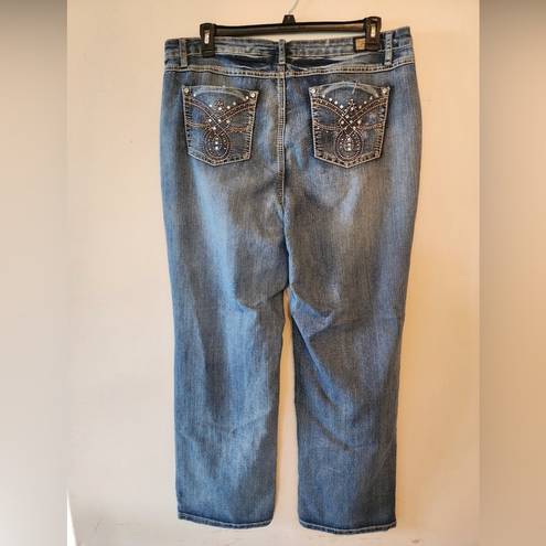 Earl Jean  Womens Jeans Straight Leg Blue Denim Stone Wash Jeweled Plus 16W