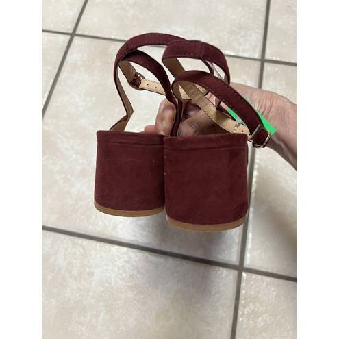 Loft  Size 9.5 Maroon Burgundy Ankle Strappy Suede Low Heels Womens