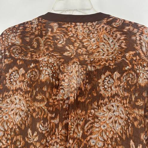 Coldwater Creek  Boho Button Up Tunic Top Cover Up Brown Sheer Pleated Size XL