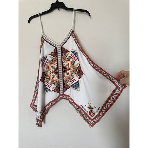True Craft Flying Tomato Red White Adjustable Spaghetti Strap Boho Rayon Crop Top Size S