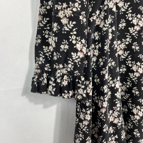 ALLSAINTS Sora Nevin Black Floral 100% Silk Tie Waist Long Sleeve Dress Size 2