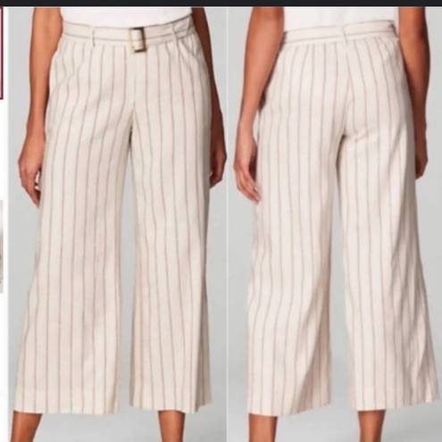 J.Jill  Linen Stretch Womens Jenna Striped Belted Wide Leg Crop Pants Ivory