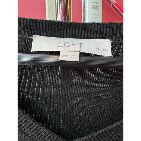 The Loft  Black Acrylic Nylon V-neck Long-Sleeve Sweater Dress Size XSP Knee-length