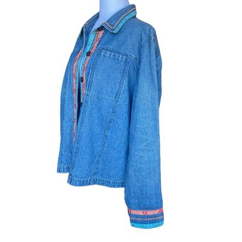 Tantrums Blue Denim Rick Rack & Ribbon Jacket 100% Cotton Womens Size XL