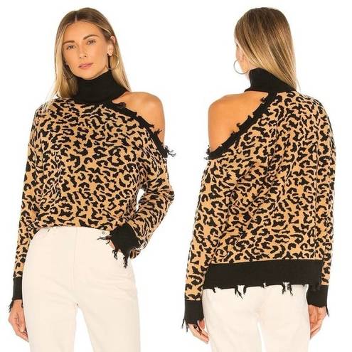 Lovers + Friends  Distressed Arlington Leopard Print Turtleneck Sweater Top