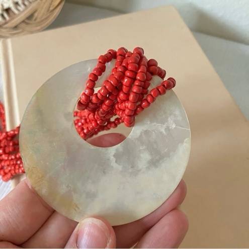 American Vintage Vintage “Naida” Coral and Seashell Beaded Necklace Beachy Nautical Holiday Vacation