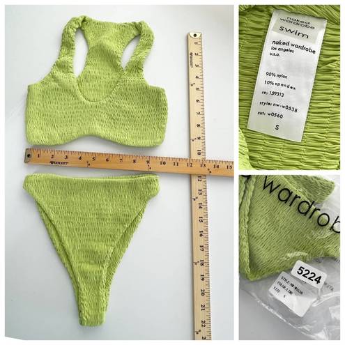 Naked Wardrobe  Swim Lime Smocked 2 Pc Bikini NEW Womens Sz S Style NW-W0538