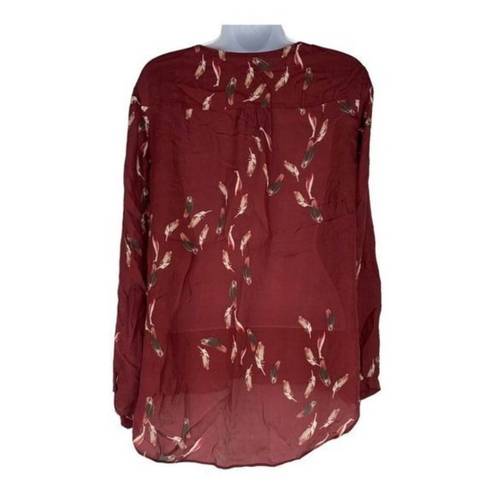 Massimo Dutti  Women’s 100% Silk Feather Print V-Neck Blouse Size 6