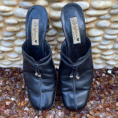 Brighton  Black Ginger Slip-in Mule. Leather with Tassels. Size 7.5N. VGUC