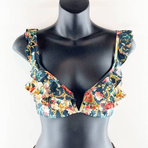 Agua Bendita  Malena Sweetheart Ruffle Two Piece Floral Bikini Green Large