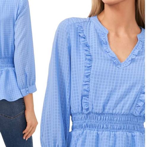 Cynthia Steffe Cece blue ruffled smocked waist blouse xs