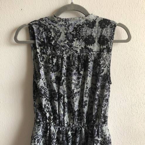 Rebecca Taylor  Dress Silk V Neck Floral Blue Grey White Dress Sz 4 EUC