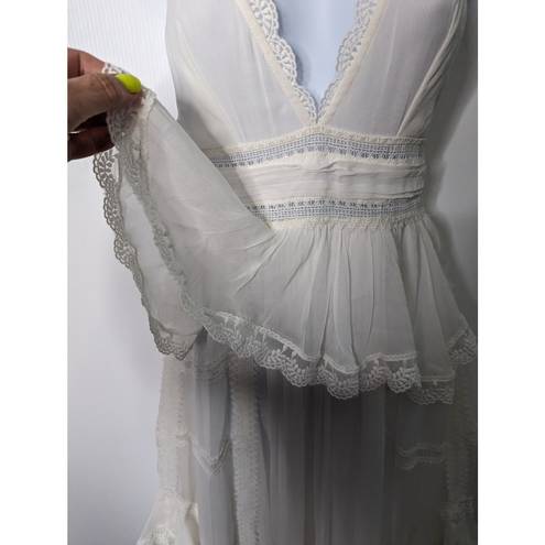 Rococo  Sand Mia Maxi Dress Lace Trim White Handkerchief Hem XS NWT