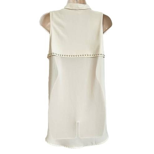 Sans Souci  High Low Button Down Collared Tank Top Studded Cream White Small