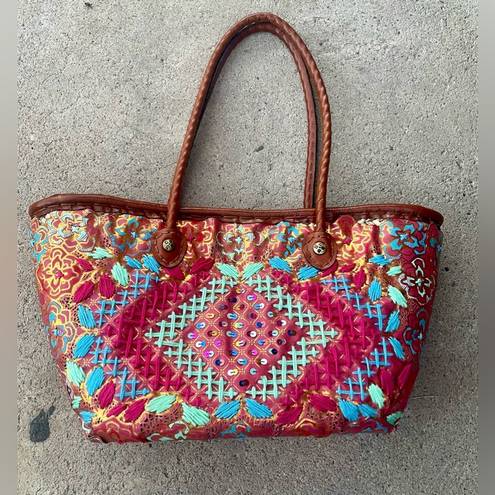 Patricia Nash Ribeira Straw Tote Spanish Market Sequins Tan Multi