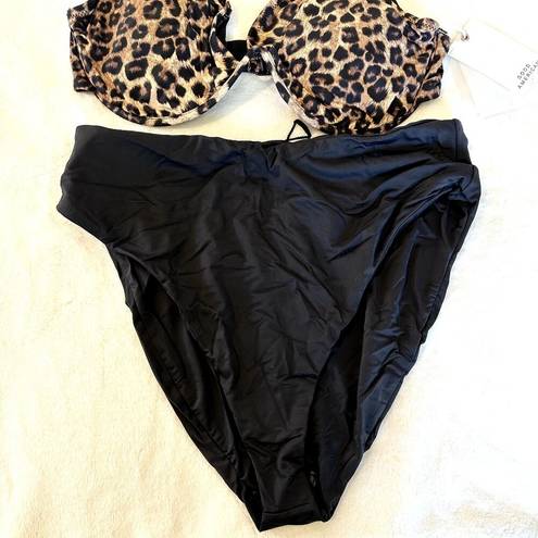 Good American NWT  Leopard Bikini Top with Black Bottom - Size 4(XL)