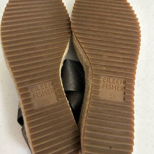 Eileen Fisher  Willow Wedge Espadrille Women’s Size 5.5 Leather Sandals metallic